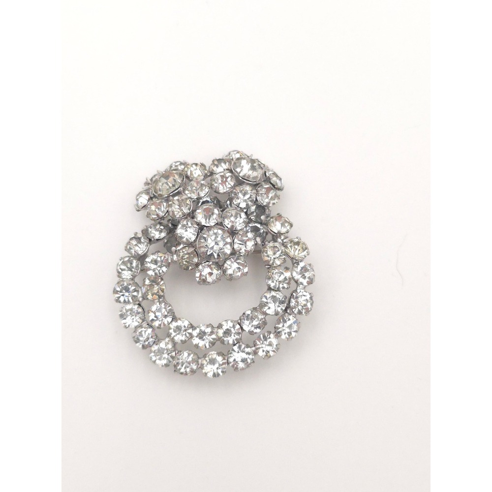 VTG Adele Simpson Clear Crystal Rhinestone Layered Wreath Brooch Pin Signed